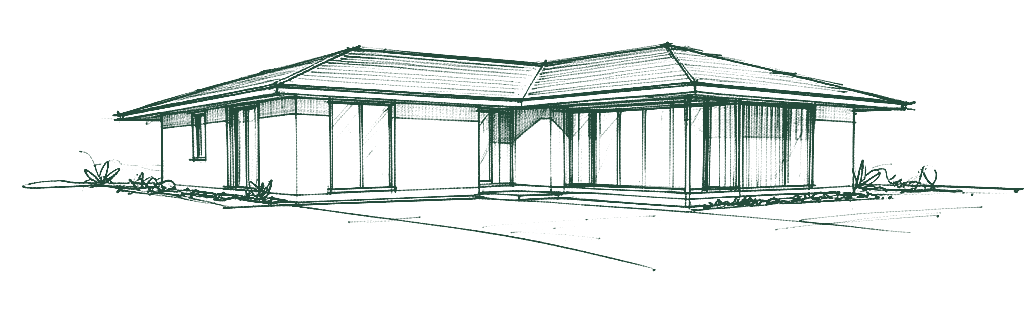 Hand-drawn concept sketch of a single-storey home design.