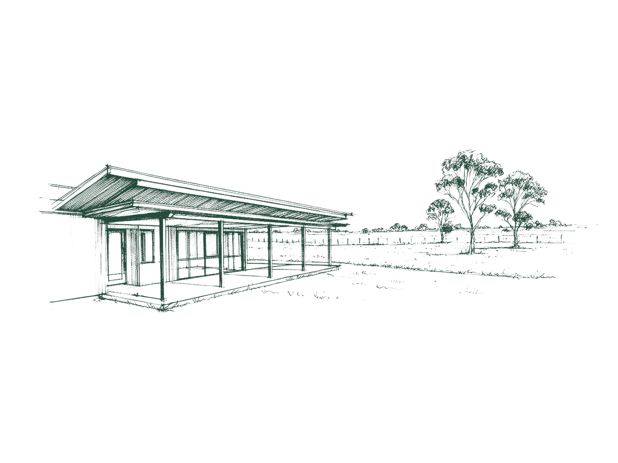 Concept line illustration — new home. Not a photograph of a built project.